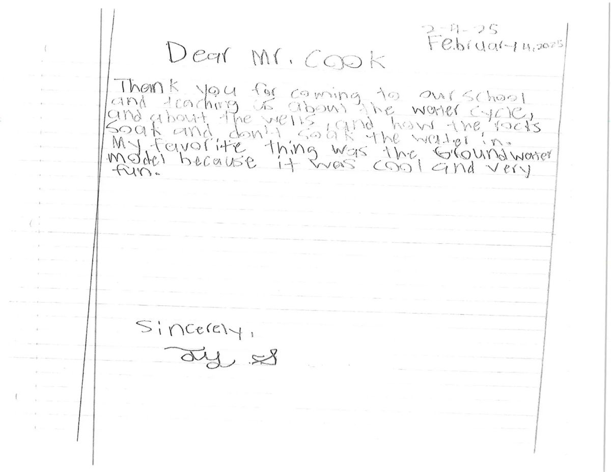 Handwritten thank-you letter from student