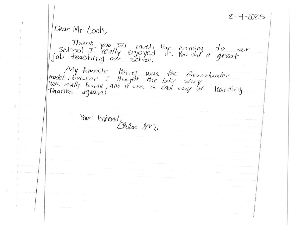 Handwritten thank-you letter from student
